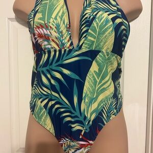 Tropical Leaf Print One Piece Swimsuit